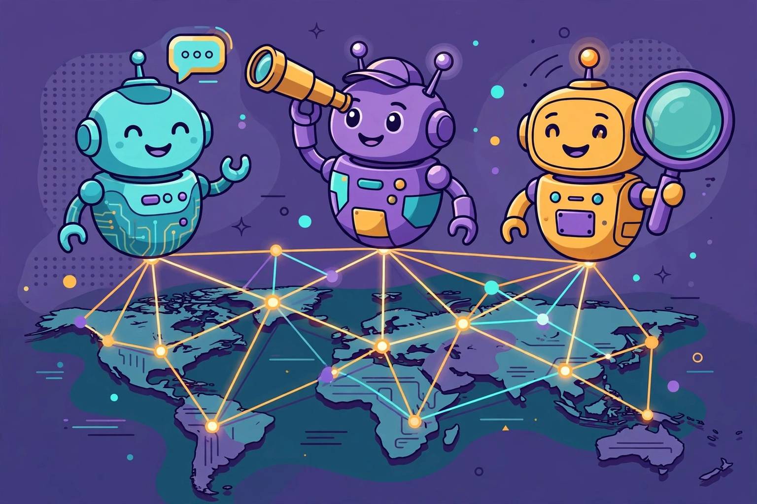 AI assistants like ChatGPT, Perplexity and Copilot connected in an AI search ecosystem