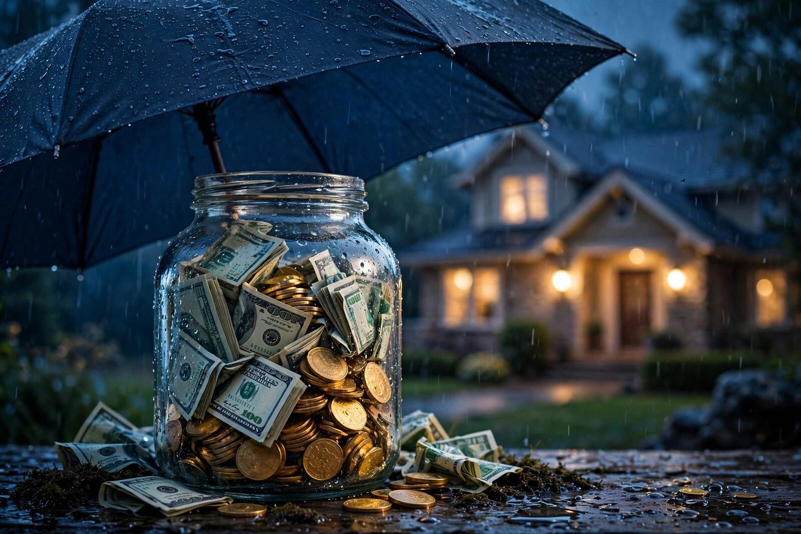 Woman holding a glass jar full of saved dollar bills