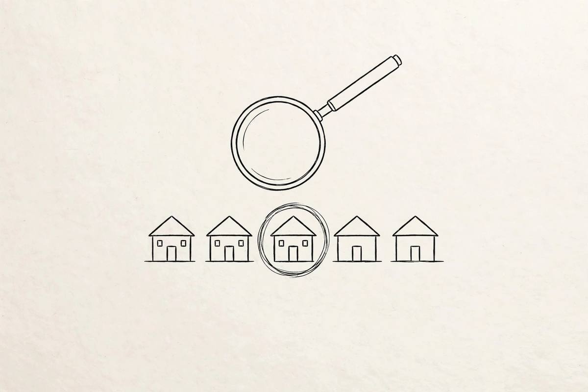 Buyer examining houses with a magnifying glass, buyer negotiating power in the 2026 housing market