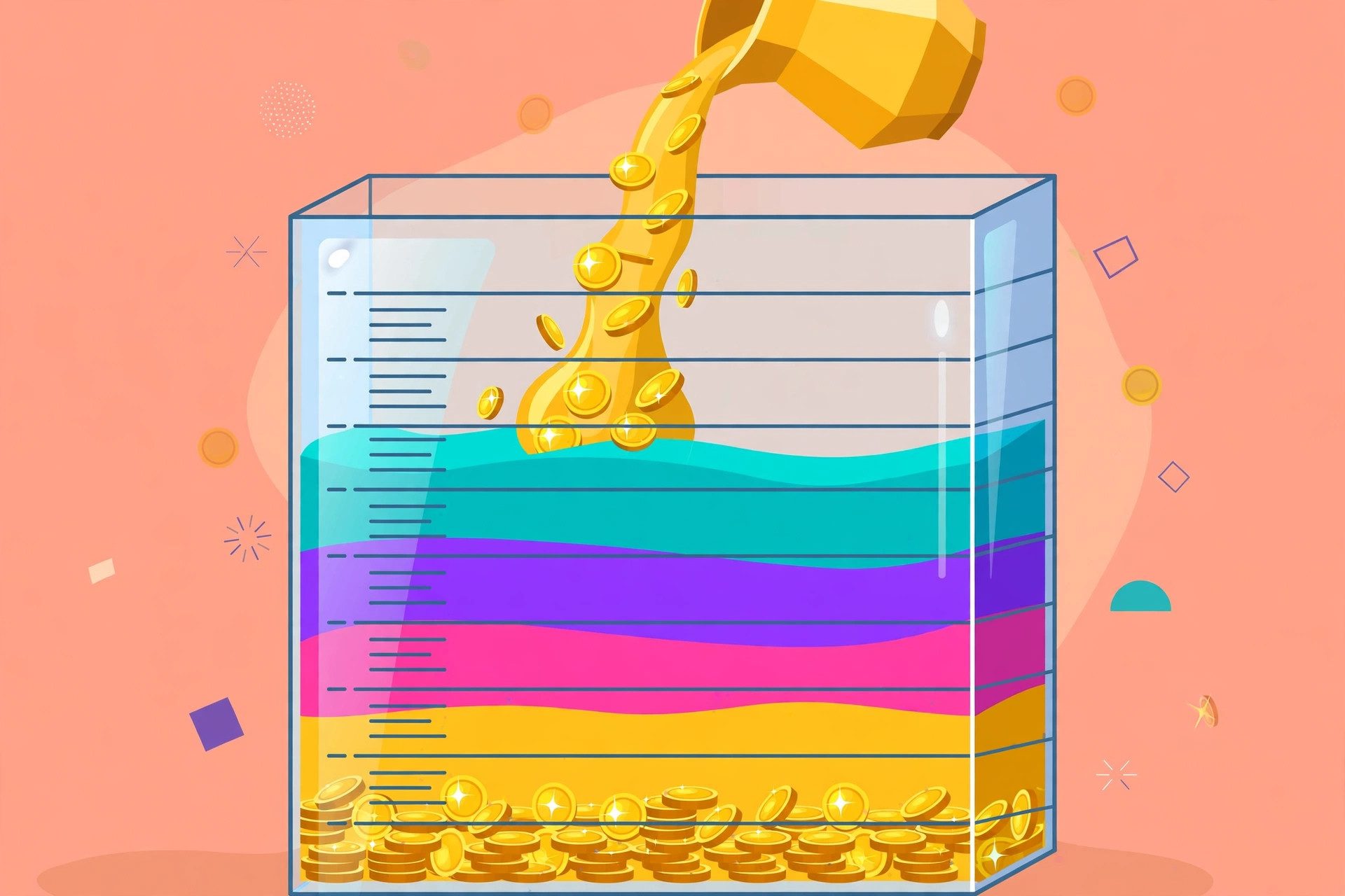 Illustration of filling tax bracket tiers with gold coins during a Roth conversion
