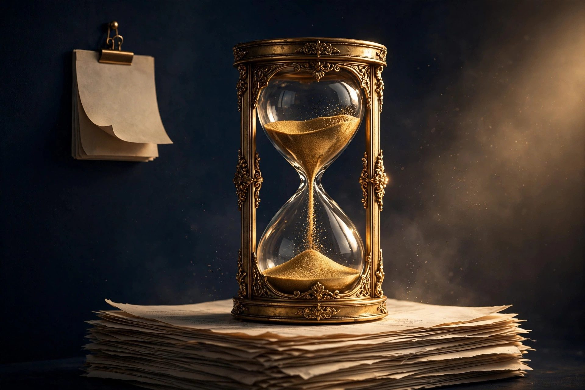 Hourglass over tax documents representing the five-year waiting period for each Roth conversion