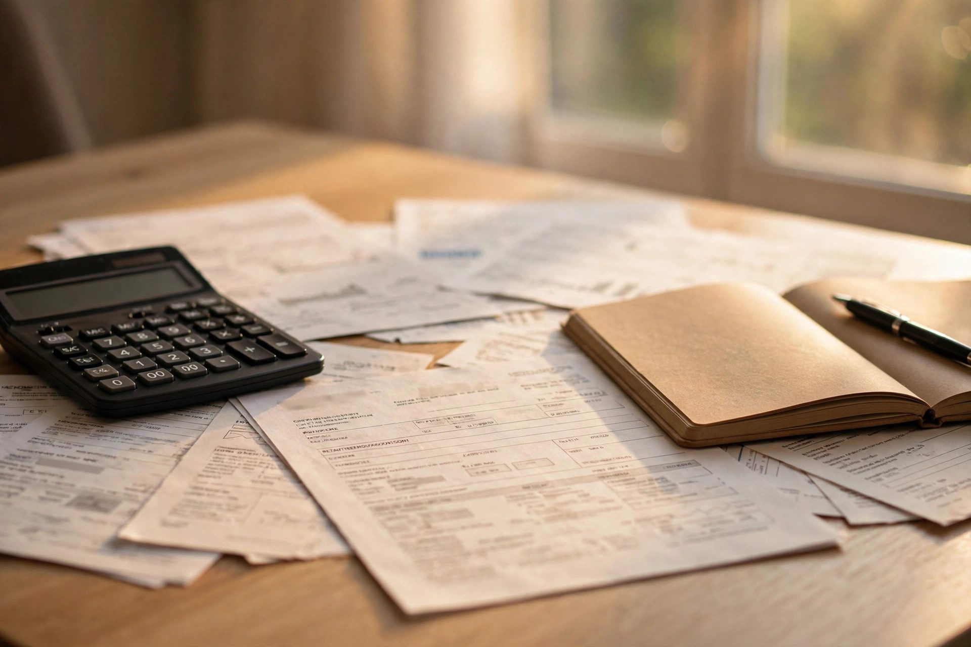 Financial planner desk with calculator and retirement documents for Roth conversion tax planning