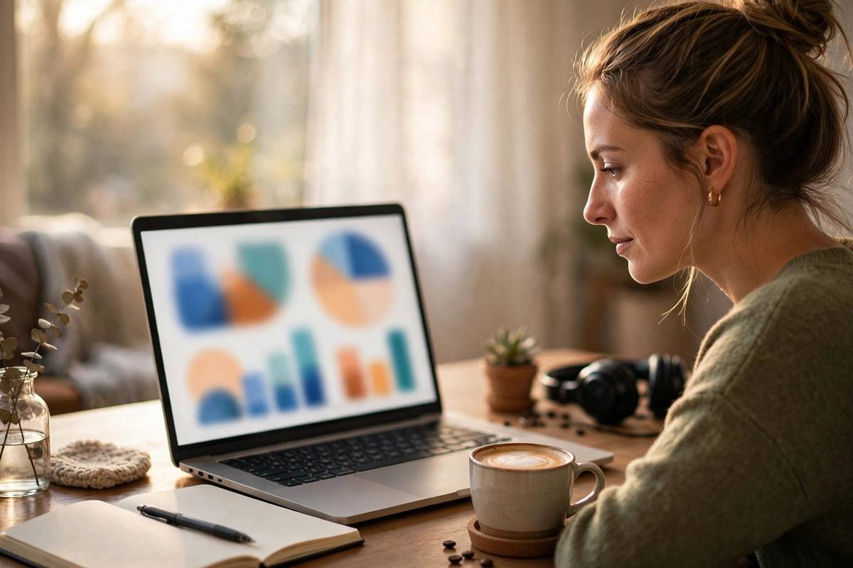 Freelancer comparing health insurance plan options on a laptop at a bright home desk