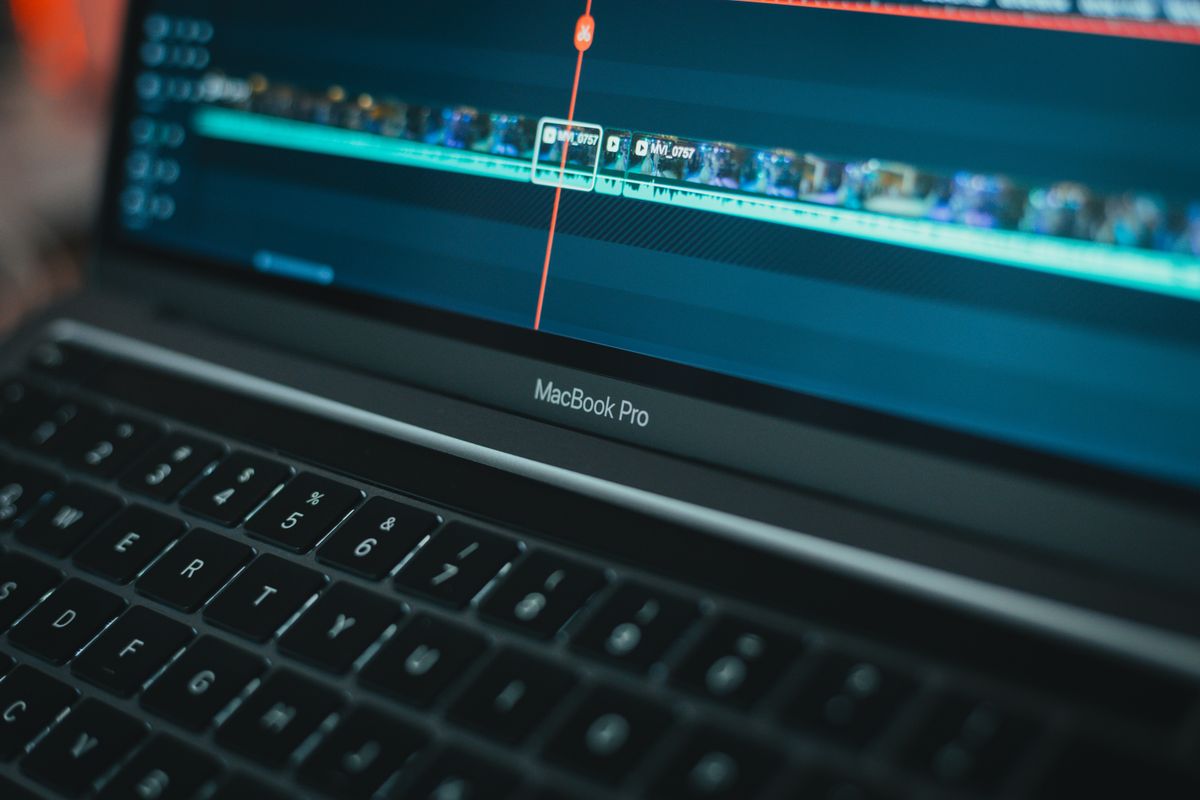 Video editing timeline on a laptop screen