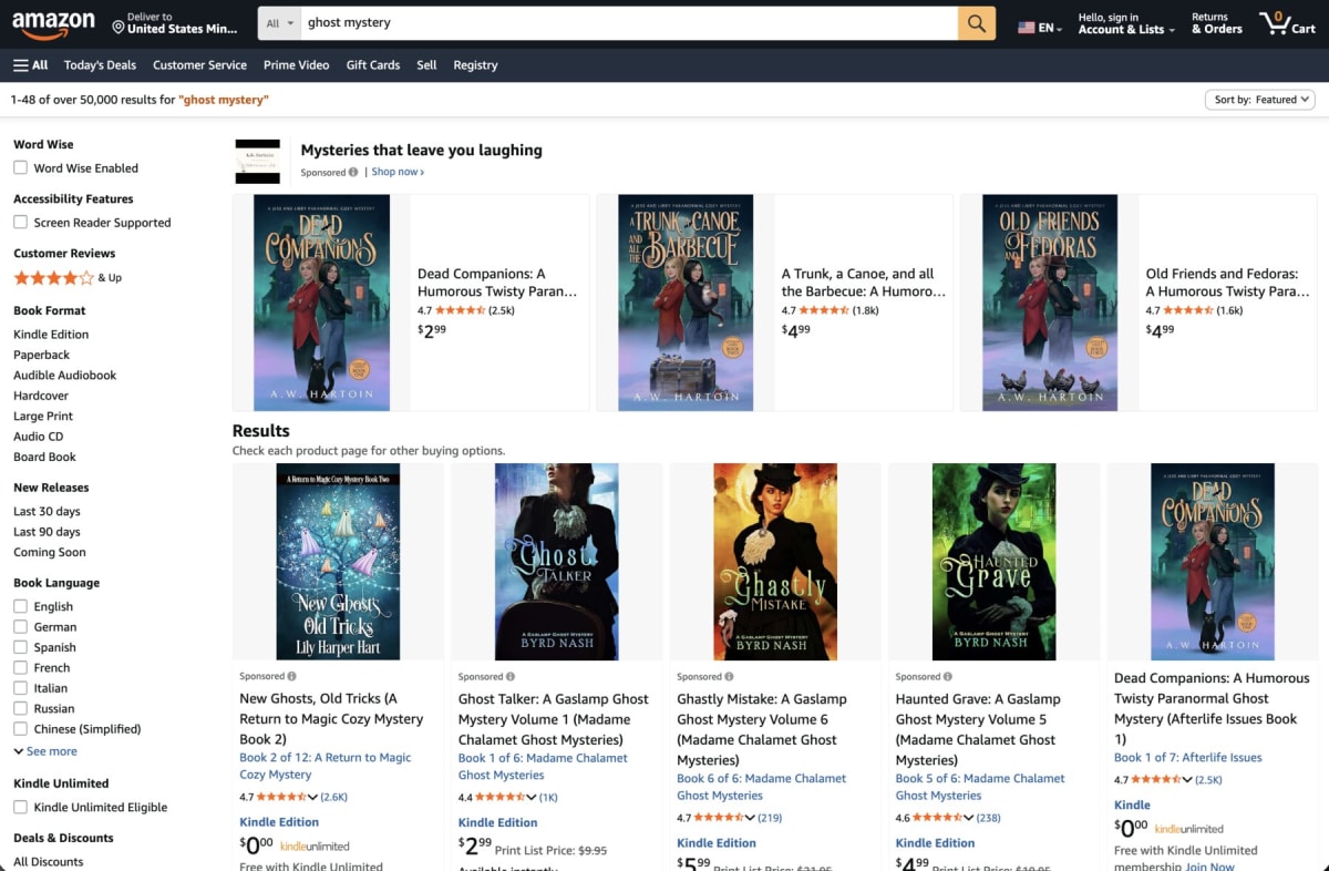 Amazon search results for ghost mystery