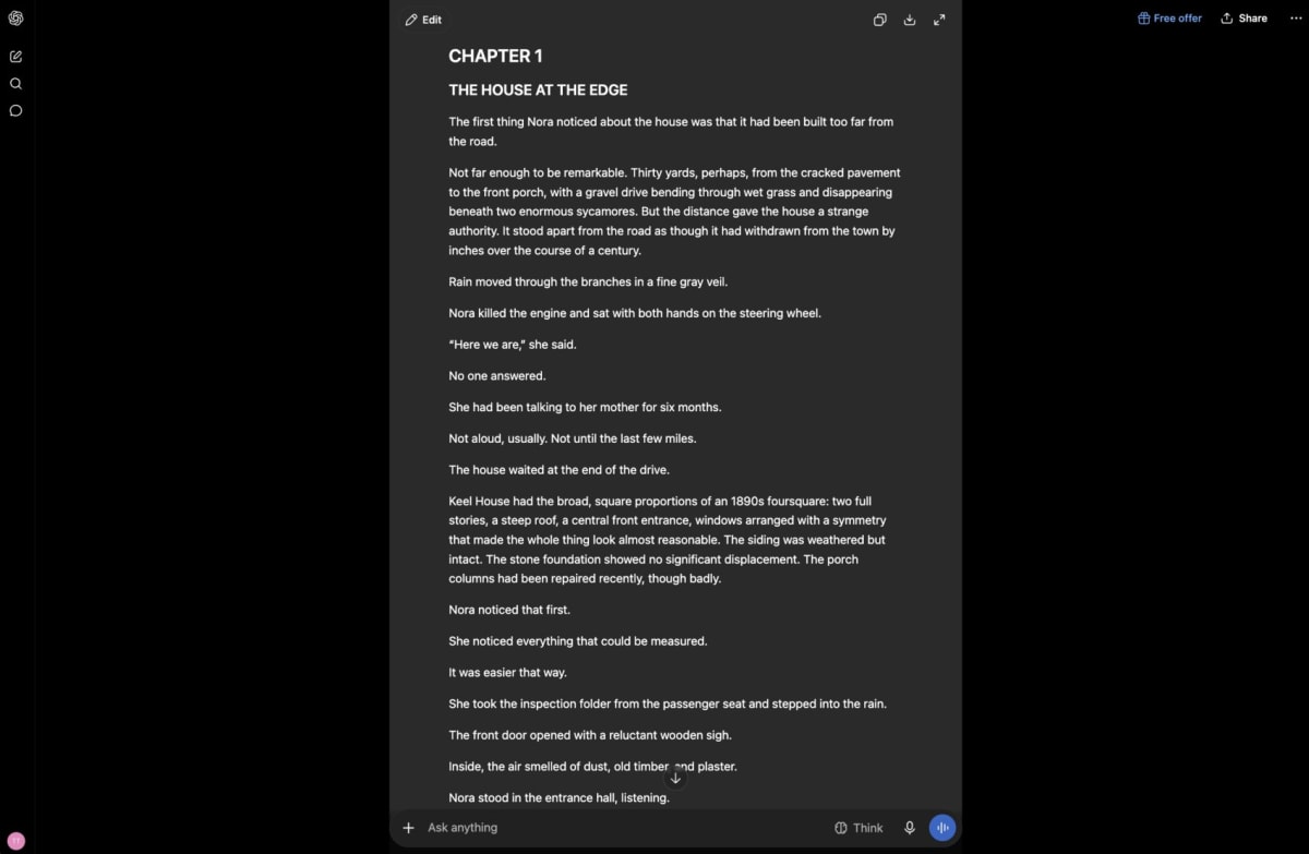 ChatGPT drafting chapters against the story bible